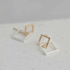 4/$25 Linked Square Earrings Vermeil Sterling Silver